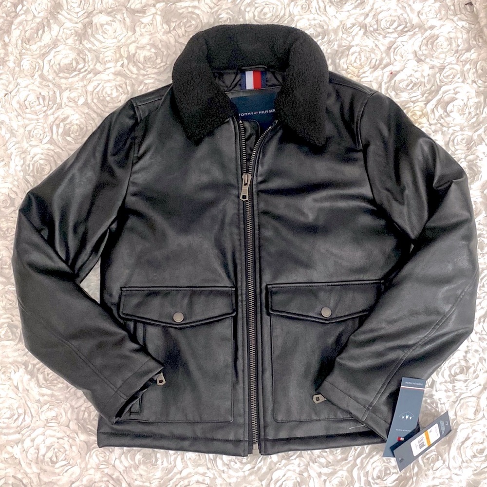 New Tommy Hilfiger faux leather bomber jacket size small